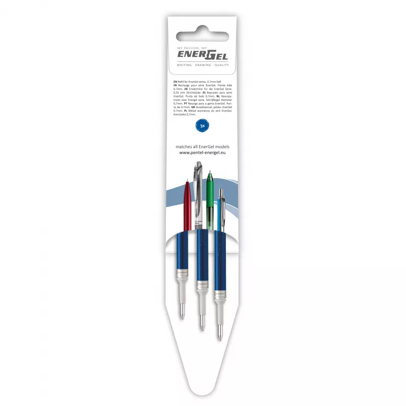 Pentel 3 Ανταλλακτικά Στυλό Gel EnerGel Μπλε 0,7 mm