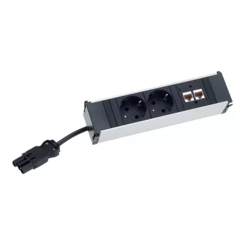 Bachmann CONI 4x Πρίζα UK 45° Γωνιακή Μονάδα Πολυπρίζου 3.15A Ασφάλεια 1x Θέση Module Μαύρο