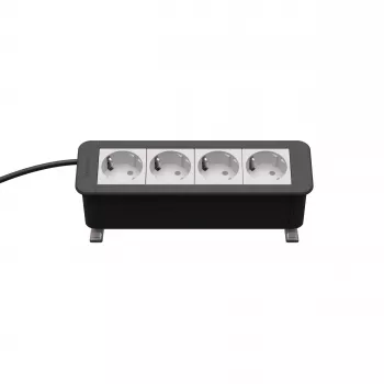 Kindermann CP Office Desk 4-Way Μονάδα ρεύματος (4 x Schuko, καλώδιο 3m, Ασημί/Μαύρο)