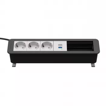 Kindermann CP Office Desk 6-f 3xStr 1xUSB A/C Πάνελ συνδεσιμότητας τραπεζιού Ασημί/Μαύρο