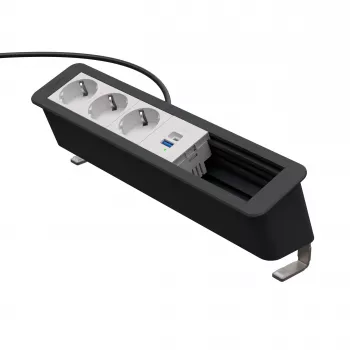 Kindermann CP Office Desk 6-f 3xStr 1xUSB A/C Πάνελ συνδεσιμότητας τραπεζιού Ασημί/Μαύρο