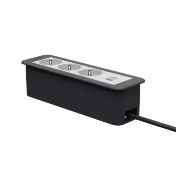 Kindermann CP Office Frame 4-Fold Μονάδα συνδεσιμότητας τραπεζιού με 3x Πρίζες Schuko και 1x Θύρα φόρτισης USB-A (7551000223)