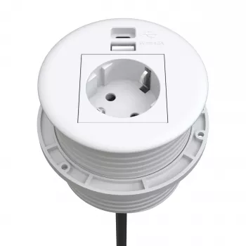 Kindermann CablePort Τραπέζι Λευκό (STS-R90-2 weiß) - Πάνελ Σύνδεσης Τραπεζιού με 2x Υποδοχές Schuko