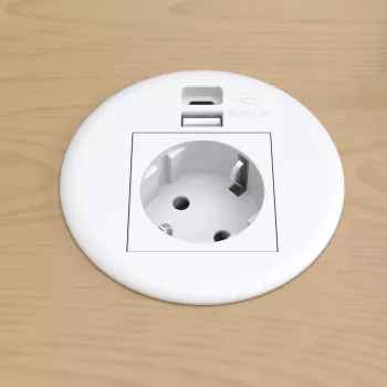 Kindermann CablePort Τραπέζι Λευκό (STS-R90-2 weiß) - Πάνελ Σύνδεσης Τραπεζιού με 2x Υποδοχές Schuko
