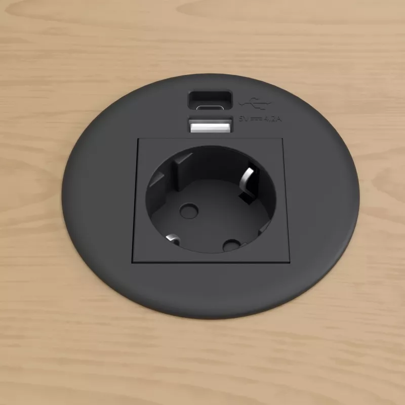 Kindermann CablePort Τραπέζι Μαύρο (STS-R90-2 blac) - Θήκη Πάνελ Σύνδεσης Τραπεζιού