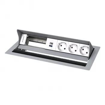 Kindermann CP Standard² 6πλό Πάνελ Σύνδεσης Τραπεζιού με 3x Ρεύμα και 1x Λειτουργία Φόρτισης USB-A, Ασημί