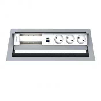 Kindermann CP Standard² 6πλό Πάνελ Σύνδεσης Τραπεζιού με 3x Ρεύμα και 1x Λειτουργία Φόρτισης USB-A, Ασημί
