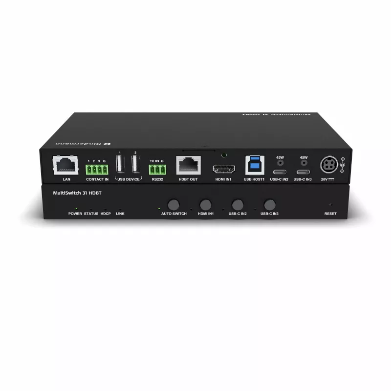 Kindermann MultiSwitch 31 HDBT 2.0 Πομπός / Presentation Switch - 3x1 USB-C & HDMI over HDBaseT - Telnet - RS-232 - 4K UHD