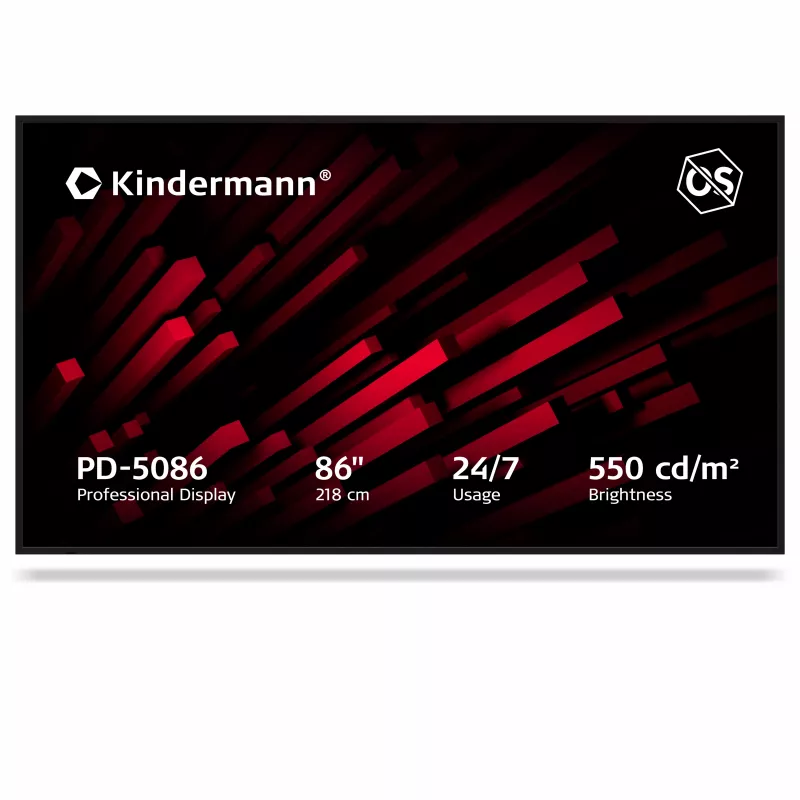 Kindermann Display PD-5086 86 ίντσες 4K UHD Επαγγελματική Ψηφιακή Οθόνη Σήμανσης, 550 cd/m², 24/7, OPS-Slot, Non-Touch