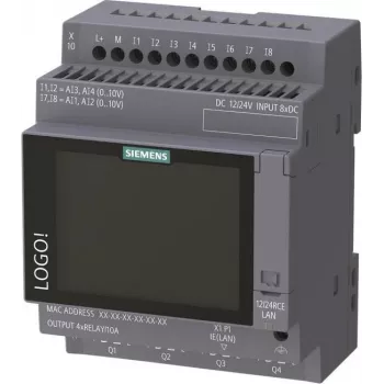 Siemens LOGO! 12/24 RCE μονάδα λογικής με οθόνη, 8 DI/4 AI/4 ρελέ, 12-24V DC, Ethernet, Modbus TCP/IP