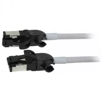 Synergy21 Patch καλώδιο RJ45, CAT6A 500MHz, 1,5m, Γκρι, S/FTP, Slimline Στρογγυλό d=4,5mm, TPE/LSZH (Superflex), AWG28, με CAT7 ακατέργαστο βύσμα, περιστρεφόμενο βύσμα