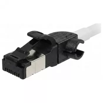 Synergy21 Patch καλώδιο RJ45, CAT6A 500MHz, 1,0m, Λευκό, S/FTP, Slimline Στρογγυλό d=4,5mm, TPE/LSZH (Superflex), AWG28, με CAT7 ακατέργαστο καλώδιο, Περιστρεφόμενο βύσμα