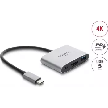 Delock προσαρμογέας USB Type-C σε HDMI 4K 60 Hz με USB Type-A και USB Type-C PD 3.1 140 W
