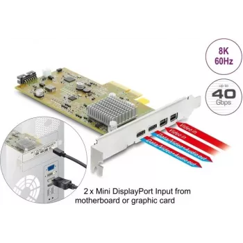 Delock Κάρτα PCI Express x4 σε 2 x Εξωτερικές USB Type-C 40 Gbps (DP Alt Mode) Θηλυκό – Low Profile Form Factor