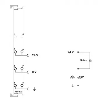 WAGO 750-602 Module τροφοδοσίας συστήματος, 24 VDC, 1,08 A, ράγα DIN, γκρι, CAGE CLAMP