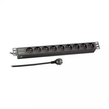 EFB Elektronik EK631FR.1 19 inch 1U πολύπριζο για τοποθέτηση σε rack, 9 x γαλλικές/UTE πρίζες, βύσμα CEE 7/7, καλώδιο 1,8m, 16A, 230V, μαύρο
