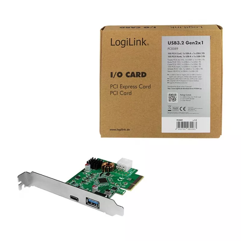 LogiLink Κάρτα PCI Express USB 3.2, 5 Gbps, 2 εξωτερικές + 3 εσωτερικές θύρες USB-A