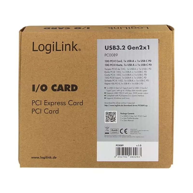 LogiLink Κάρτα PCI Express USB 3.2, 5 Gbps, 2 εξωτερικές + 3 εσωτερικές θύρες USB-A