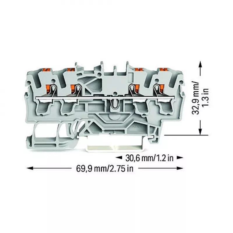 WAGO Ακροδέκτης διέλευσης 4 αγωγών Push-in 2,5 mm² Γκρι