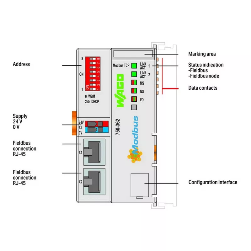 WAGO 750-362 Συζεύκτης fieldbus Modbus TCP - 4ης γενιάς