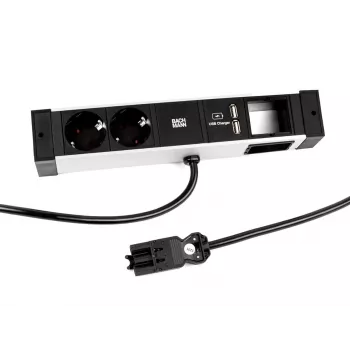 Bachmann DESK Rail Πολύπριζο με 2 πρίζες Schuko και 2 θύρες φόρτισης USB, καλώδιο 2m, Ασημί/Μαύρο