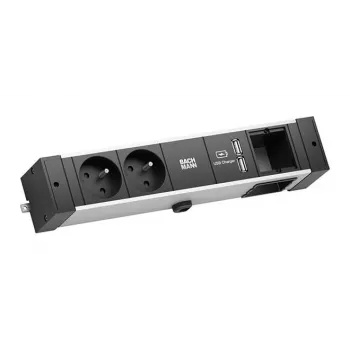 Bachmann Desk Rail - 2 m - Εσωτερικού χώρου - Type E - Αλουμίνιο - Πλαστικό - Μαύρο - Ασημί - 2 Πρίζες AC