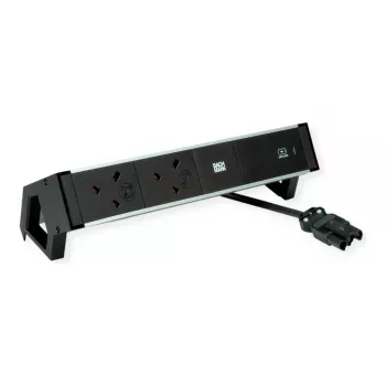 Bachmann Desk 2 Alu Πολύπριζο γραφείου - 2x Πρίζες UK Type G - Καλώδιο 2m - Μαύρο
