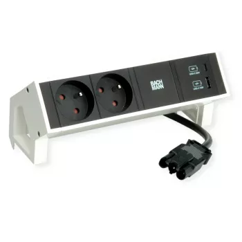 Bachmann DESK2 2x UTE 1x USB A/C 22W 0,2m RAL9010 - Πολύπριζο γραφείου