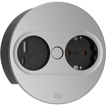 Bachmann TWIST 2 πολύπριζο με 1x πρίζα Schuko και 1x USB A/C, καλώδιο 2,0m, μαύρο/ανοξείδωτο ατσάλι