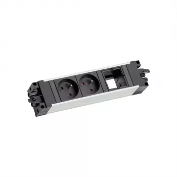 Bachmann 906.0238 STEP ALU Desk Power & Data Module, 2x πρίζες Type E, 2x υποδοχές Keystone, καλώδιο 3m, ασημί/μαύρο
