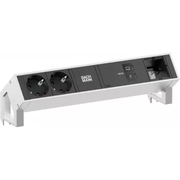 Bachmann DESK2 Μονάδα τροφοδοσίας γραφείου 2x Schuko 1x USB-C 100W 1x υποδοχή για μονάδα επέκτασης καλώδιο 1m INOX