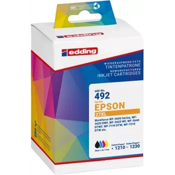 Edding Συμβατά μελάνια Combo-Pack για Epson 27XL (κυανό, ματζέντα, κίτρινο) - Υψηλή απόδοση - συσκευασία 3 τεμ.
