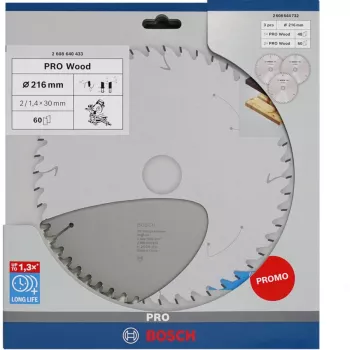 BOSCH POWERTOOLS PRO Wood δίσκος κυκλικού πριονιού 216 mm (συσκευασία 3 τεμ. προσφορά)