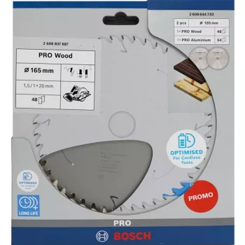BOSCH PRO Wood/Aluminium δίσκος κυκλικού πριονιού 165mm, διπλή συσκευασία