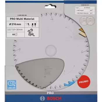BOSCH PRO δίσκος κυκλικού πριονιού ξύλου/πολυϋλικού 216 mm, διπλή συσκευασία