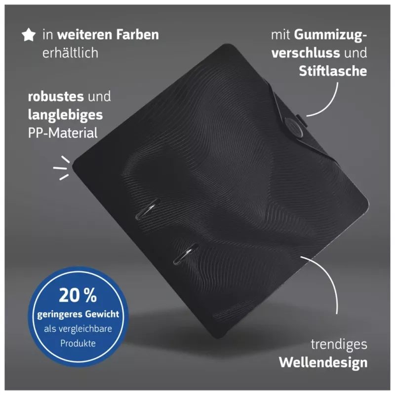 BRUNNEN WAVE Χαρτοφύλακας με μοχλό Onyx Black Πλαστικό 7,0 cm DIN A4