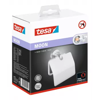 Tesa MOON Θήκη Χαρτιού Υγείας με Καπάκι, Αυτοκόλλητη, Όψη Ανοξείδωτου Χάλυβα, Ασημί, 1 τεμ.