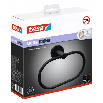 Tesa MOON BLACK Δακτύλιος Πετσέτας Αυτοκόλλητη Τοποθέτηση Μεταλλικός με Επίστρωση Πούδρας Μαύρο Ματ