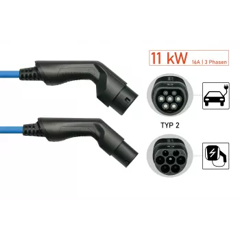 kabelmeister® Καλώδιο φόρτισης EV Mode 3, βύσμα Type 2 σε υποδοχή, 3-φασικό, 16 A, 11 kW, Μπλε, 5 m