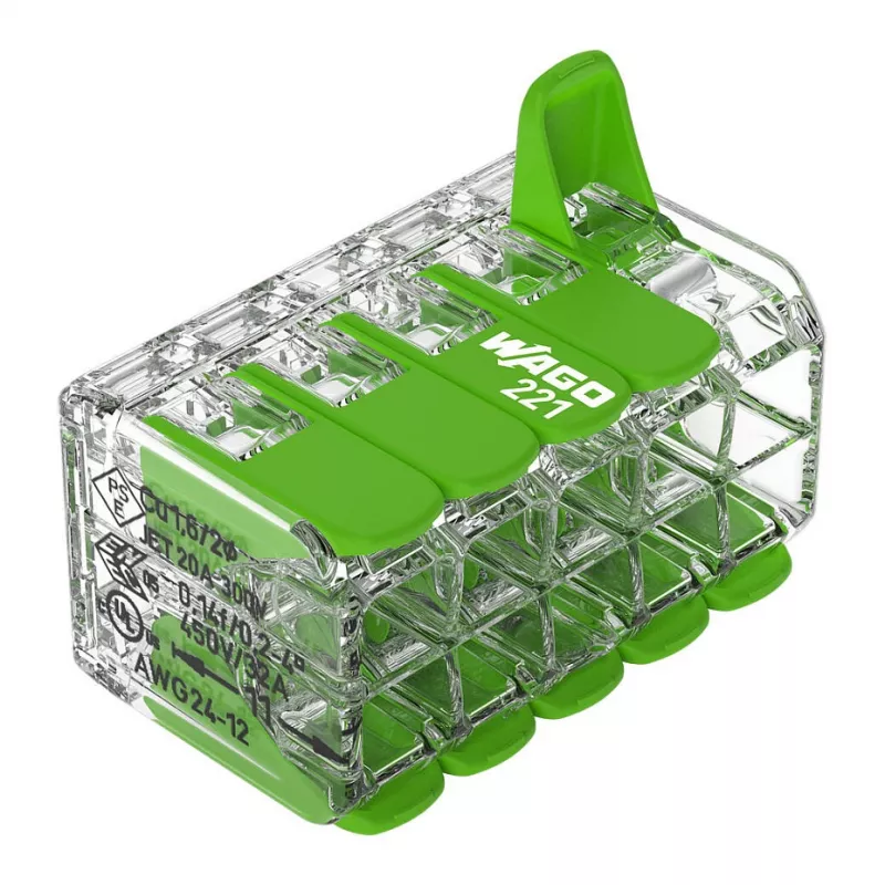 WAGO 221-430 COMPACT συνδετήρας 2-αγωγών, 0,2-4 mm², 15 τεμ., Green Range