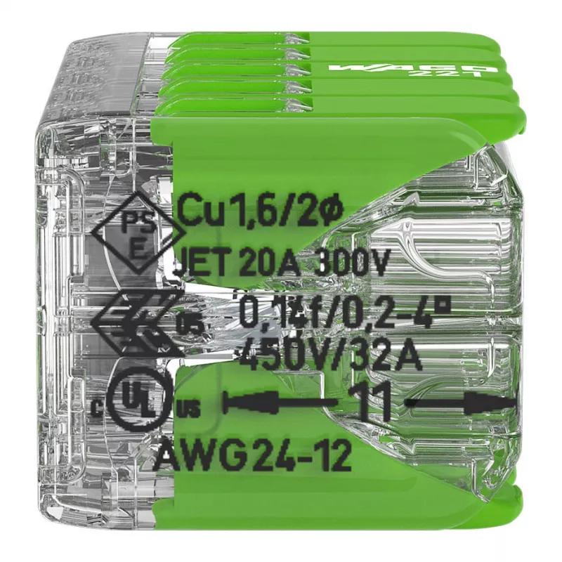 WAGO 221-430 COMPACT συνδετήρας 2-αγωγών, 0,2-4 mm², 15 τεμ., Green Range