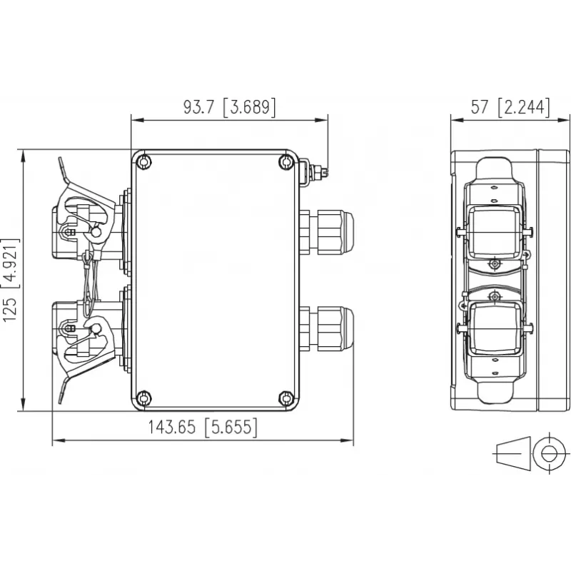 METZ CONNECT E-DAT Industry IP67 V5 επιτοίχια πρίζα δικτύου 2 θυρών, αλουμίνιο, γκρι (1401060320ME)