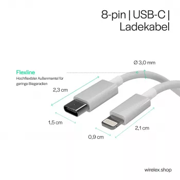 Flexline καλώδιο USB-C σε Lightning, PD, λευκό, 0,5m (FL31-13050)