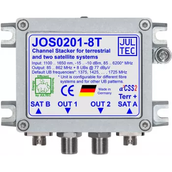 JULTEC JOS0201-8T μετατροπέας μονού καλωδίου Unicable II / JESS με 2x οπτική δορυφορική και 1x οπτική επίγεια είσοδο, 8x έξοδο F-Type, βύσματα FC/PC