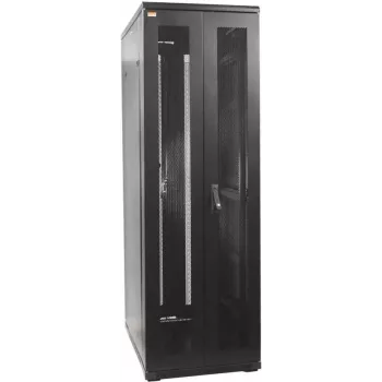 IT-BUDGET 19 inch Netzwerkschrank SRK Komplettset - 38U - 800x800 mm - διάτρητες διπλές πόρτες μπροστά και πίσω - 4 ενεργοί ανεμιστήρες - PDU - συρτάρια - προσυναρμολογημένο - μαύρο (99ITB19SRK3888DTSM)
