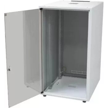 IT-BUDGET 19 inch Netzwerkschrank SJB - 18U - 600x600 mm - Glastür - Rückwand - Lichtgrau (W-3987-01-04-011-BBL)