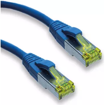 IT-BUDGET Full Copper Premium Καλώδιο Patch - Super Flex TPE - Cat.6A - με καλώδιο Cat.7 - 600 MHz - χωρίς αλογόνα - PoE+ - 10 Gbit - Μπλε - 0,15 m