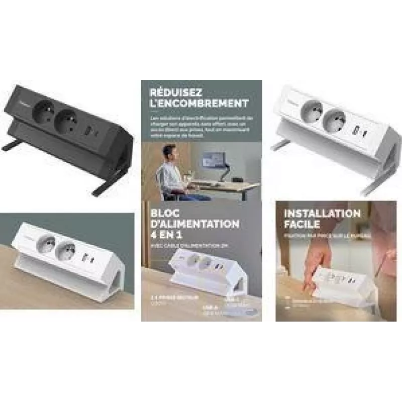 Fellowes Power Desk 2 Πολύπριζο γραφείου, Τύπος E, 2 υποδοχές, 2 USB, Μαύρο