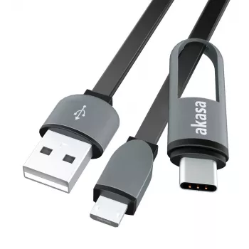 Akasa AK-CBUB35-10BK Καλώδιο USB 2.0 - USB A σε Micro-USB B με αντάπτορα USB-C - 1 m - Μαύρο