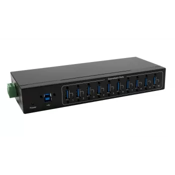 Exsys USB 3.2 Gen 1 10-Port Metal Hub με κιτ ράγας DIN, chipset VIA VL811+, 5 Gbps, τροφοδοτικό 5V/4A, καλώδιο 1,8m